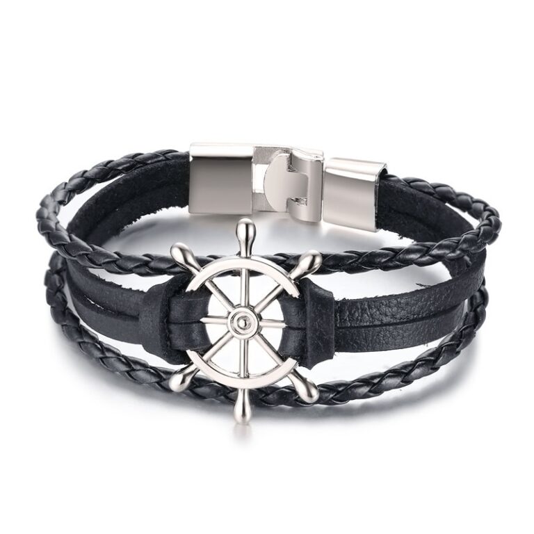 Bracelet Ajustable En Cuir Avec Breloque Ancre Marine + Bracelet Tressé - Neuf Avec étiquettes